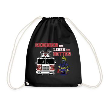 Feuerwehr - Geboren um Leben zu Retten - Turnbeutel - Schwarz - Vorne