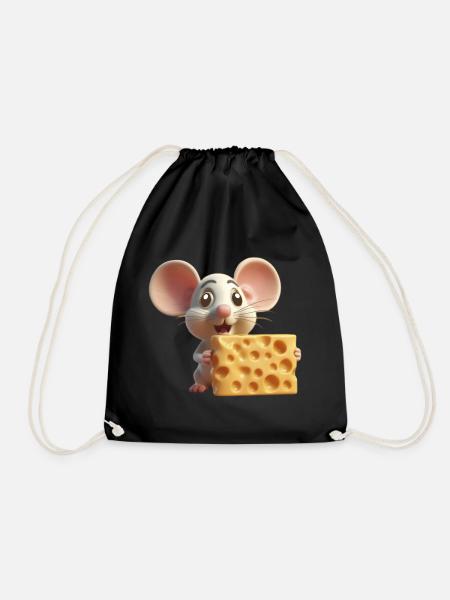 Mouse with cheese - Drawstring Bag - black
