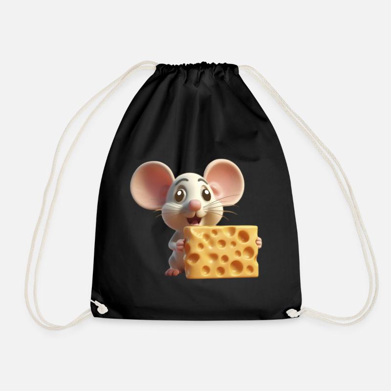 Mouse with cheese - Drawstring Bag - black