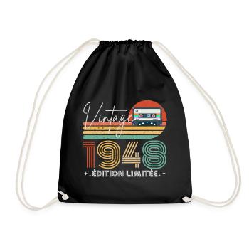 Vintage 1948 Gift Birth Year 1948 Retro - Drawstring Bag - black - Front