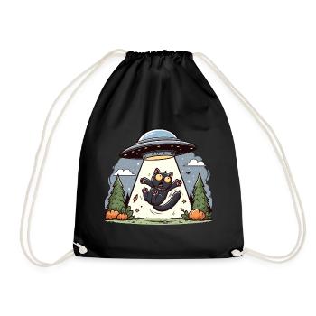 Katze UFO Abduction Halloween Space Aliens Lustig - Turnbeutel - Schwarz - Vorne
