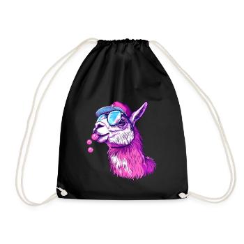 Llama with chewing gum and sunglasses - Drawstring Bag - black - Front