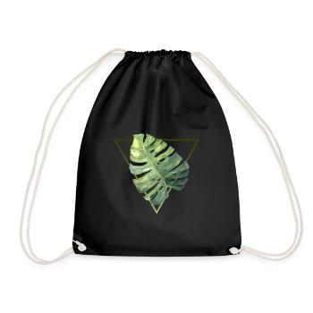 tropical monstera leaf modern triangle pattern - Drawstring Bag - black - Front