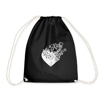Heart Flying Birds Love Heart - Drawstring Bag - black - Front