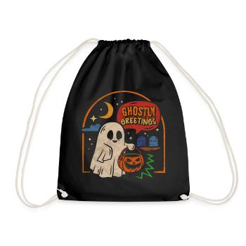 Halloween Ghostly Greetings gruseliger Geist - Turnbeutel - Schwarz - Vorne