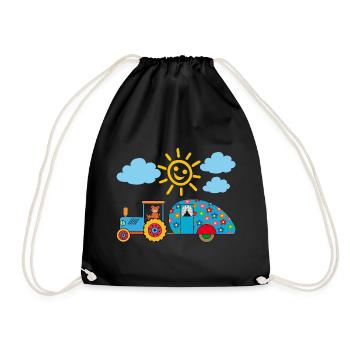 Teddy tire un camping-car coloré avec tracteur - Sac de sport léger - noir - Devant