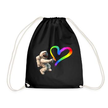 Astronaut sprays LGBTQ heart graffiti - Drawstring Bag - black - Front