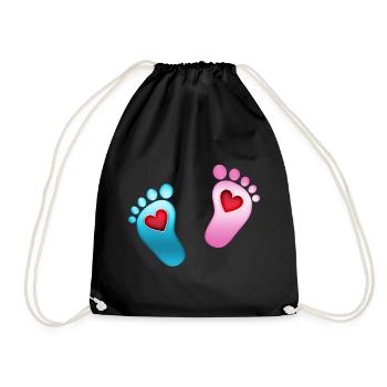 Babyfüße Herz Baby Fußabdruck Mama Mädchen Junge - Turnbeutel - Schwarz - Vorne