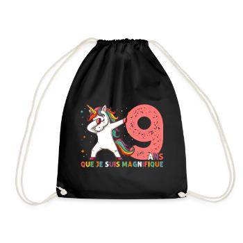 Licorne Dab Cadeau 9 Ème Anniversaire 9 Ans - Sac de sport léger - noir - Devant