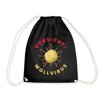 VORSICHT! Wollvirus - Turnbeutel - Schwarz - Vorne