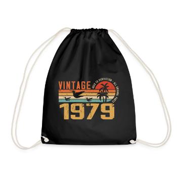Vintage 1979 Anniversary Gift - Vintage 1979 - Drawstring Bag - black - Front