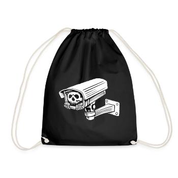 Humor Macabre Security Camera Gothic Skull - Drawstring Bag - black - Front