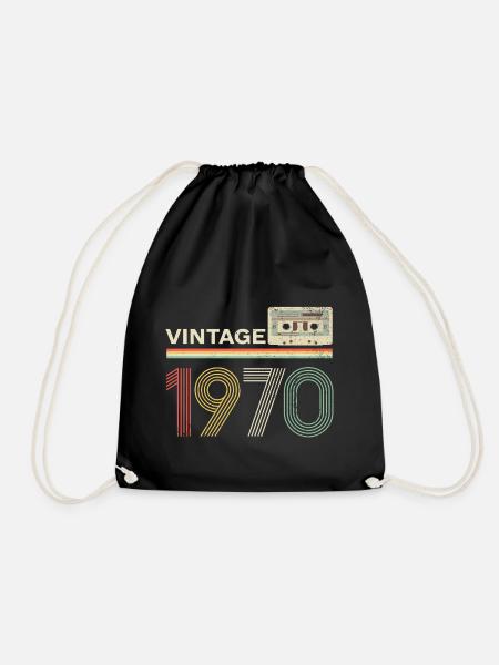 Vintage 1970's cassette - Drawstring Bag - black