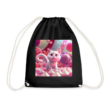 A Tiny Cute White Cat In A Pink Candy World - Drawstring Bag - black - Front
