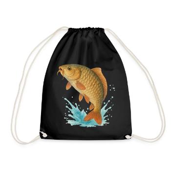 Leaping Carp (Watercolor) - Drawstring Bag - black - Front