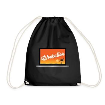 Workation work vacation lifestyle laptop palm trees - Drawstring Bag - black - Front