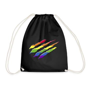 Regenbogenfahne Kratzer Krallen LGBT CSD - Turnbeutel - Schwarz - Vorne