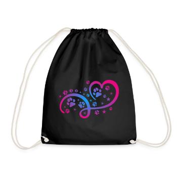 Herz mit Pfötchen und Sternen - Turnbeutel - Schwarz - Vorne