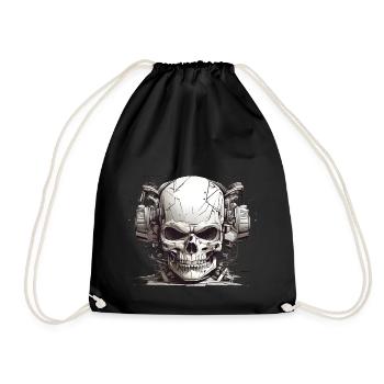 Crâne moderne avec casque en noir et blanc - Sac de sport léger - noir - Devant