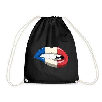 Frankreich Flagge Lippen Mund Französische Fahne - Turnbeutel - Schwarz - Vorne
