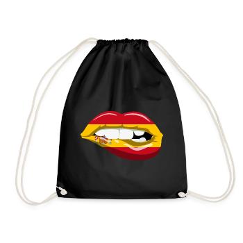 Spain Flag Lips Spanish Flag Mouth - Drawstring Bag - black - Front