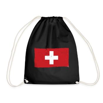Switzerland Flag Vintage Cross Used Look Swiss - Drawstring Bag - black - Front
