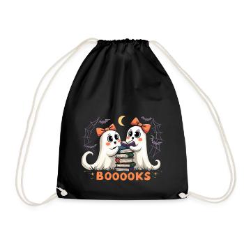 Cute Ghosts Reading Books - Halloween Fun - Drawstring Bag - black - Front