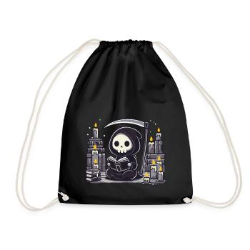 Grim Reaper Bookworm with Scythe - Drawstring Bag - black - Front