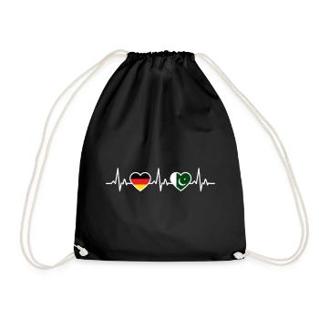 Pakistan Germany Heartbeat Flag Pakistani - Drawstring Bag - black - Front