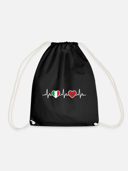 Marokko Italien Vintage Heartbeat Flagge - Turnbeutel - Schwarz