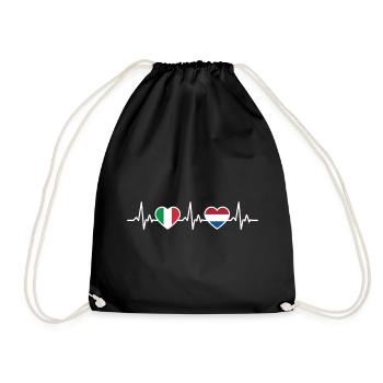 Netherlands Italy Dutch Heartbeat Flag - Drawstring Bag - black - Front