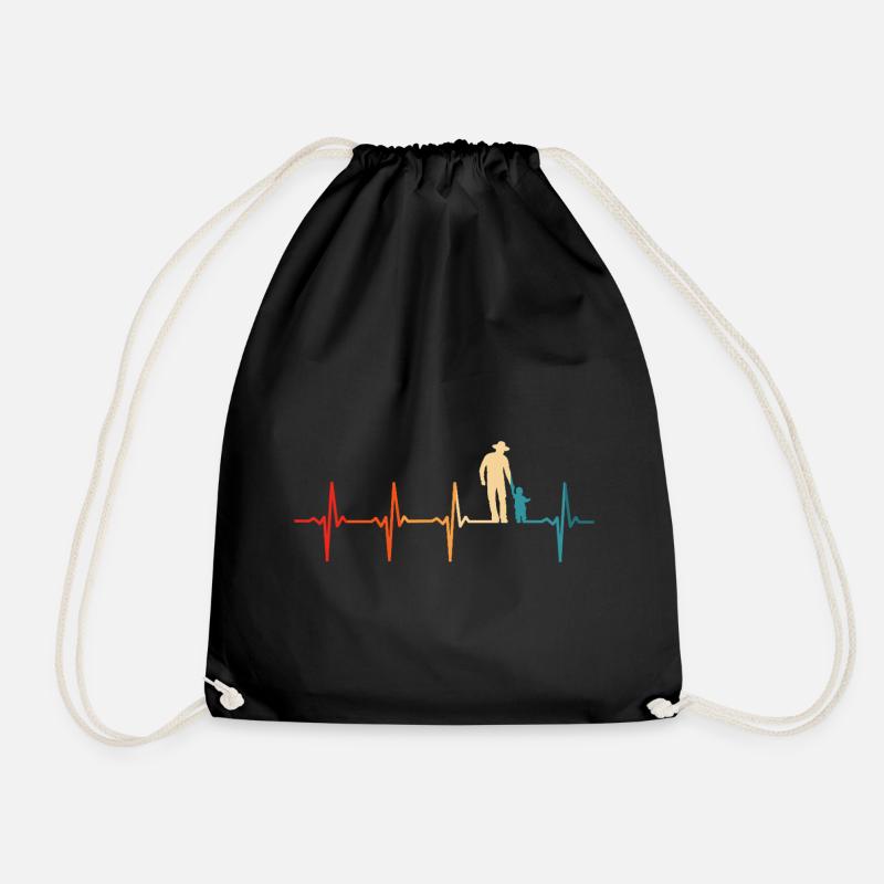 Father with son retro dad and son - Drawstring Bag - black