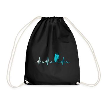 Retro Surf Heartbeat Surfing Surfer - Drawstring Bag - black - Front