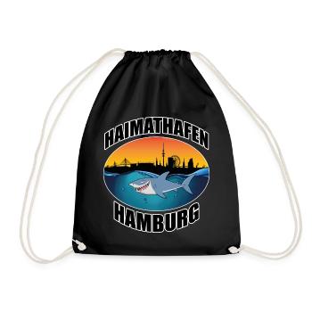 Haimat Hamburg Haifisch Motiv mit Skyline - Turnbeutel - Schwarz - Vorne