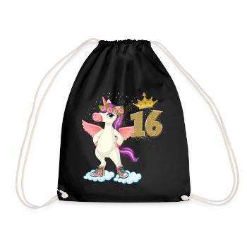 Birthday Girl 16 Years Gift Unicorn - Drawstring Bag - black - Front