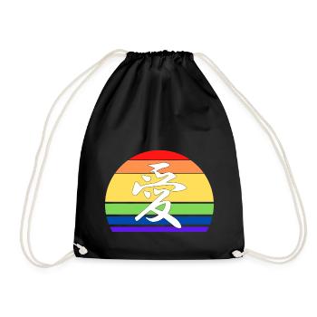 Gay Pride Love en Kanji et drapeau arc-en-ciel chinois - Sac de sport léger - noir - Devant