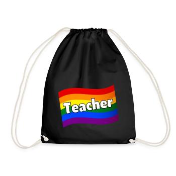 Gay Pride gay teacher gay educator rainbow flag - Drawstring Bag - black - Front