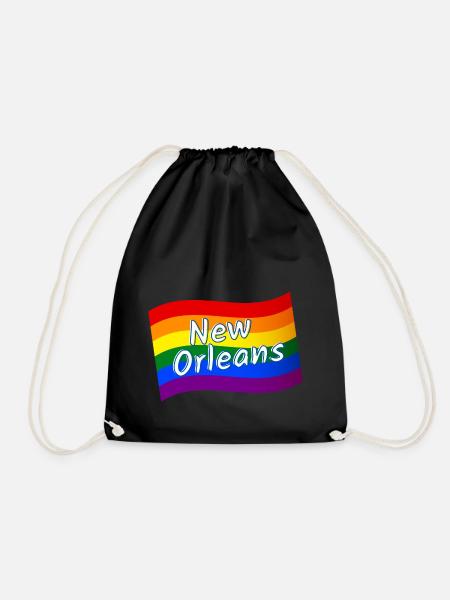Gay Pride New Orleans rainbow flag LGBT LGBTQ - Drawstring Bag - black