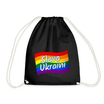 Slava Ukraini Slava Ukraine Rainbow Flag LGBTQ gay - Drawstring Bag - black - Front