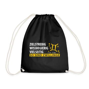Sternzeichen Zwilling - Eigenschaften - Turnbeutel - Schwarz - Vorne