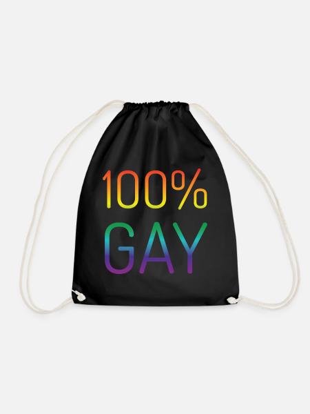 100% Gay in rainbow colors - Drawstring Bag - black