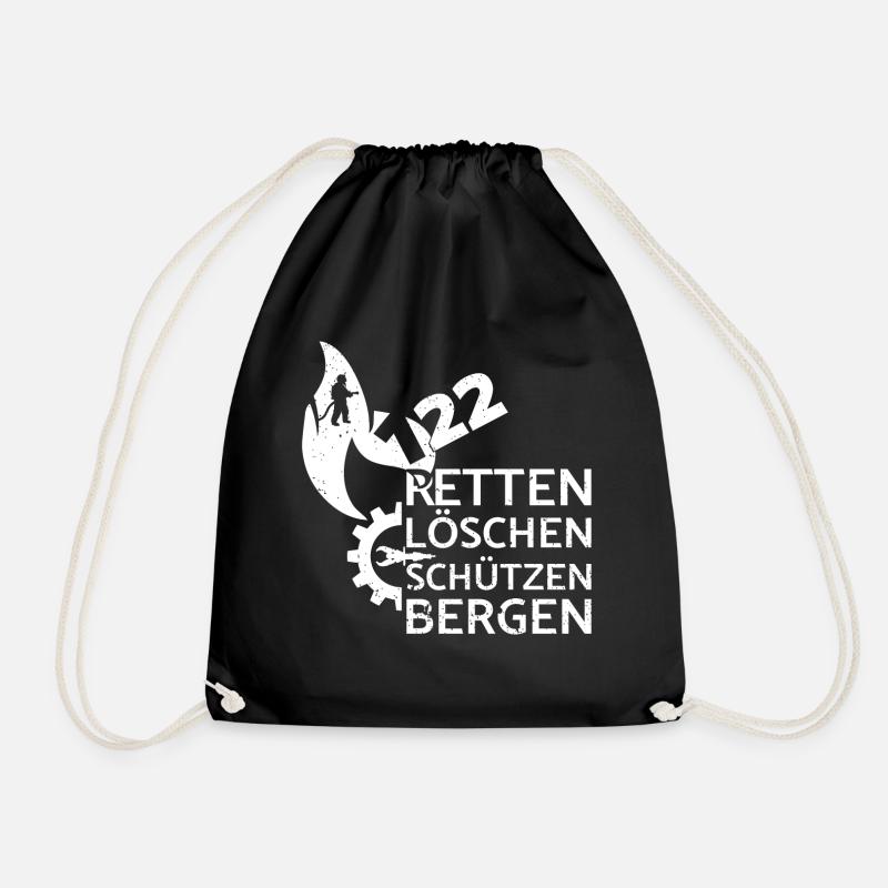 Fire Department 122 - Rescue / Extinguish / Protect / Rescue W - Drawstring Bag - black