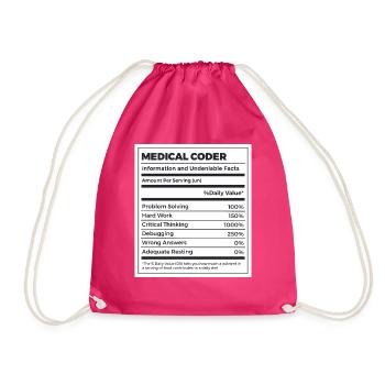 Funny Medical Coder Nutrition Facts - Drawstring Bag - fuchsia - Front
