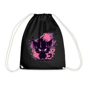 Niedliche Dämonenkatze - Ästhetische Anime Katze - Turnbeutel - Schwarz - Vorne