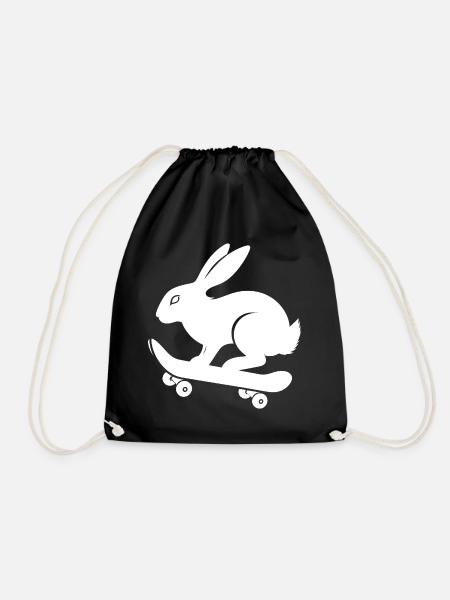 Bunny Rabbit Skateboard Skater Silhouette - Drawstring Bag - black