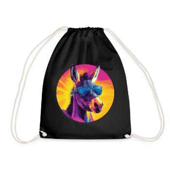 Cool donkey with sunglasses - Drawstring Bag - black - Front