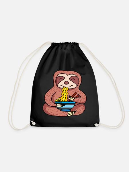 Ramen Life Motif Sloth Motive Shirt Ramen Noodle - Drawstring Bag - black