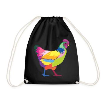 Buntes Huhn-T-Shirt Regenbogen T-Shirt Geschenk - Turnbeutel - Schwarz - Vorne