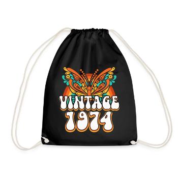 Vintage Hippies 1974 50 Year Anniversary Woman - Drawstring Bag - black - Front