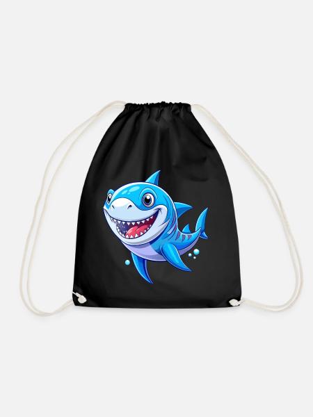 Cute Shark - Drawstring Bag - black